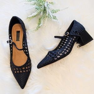 Topshop Jenna point toes woven black heels 38